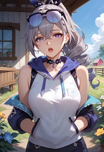 star rail,silver wolf,sleeveless hoodie,biker shorts  - AI generated anime art